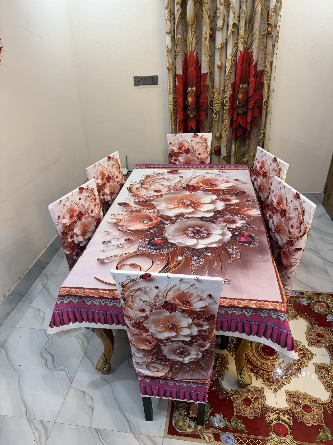 3D Waterproof Premium Dining Table Set ( কুচি চেয়ার কভার ) Code: D84